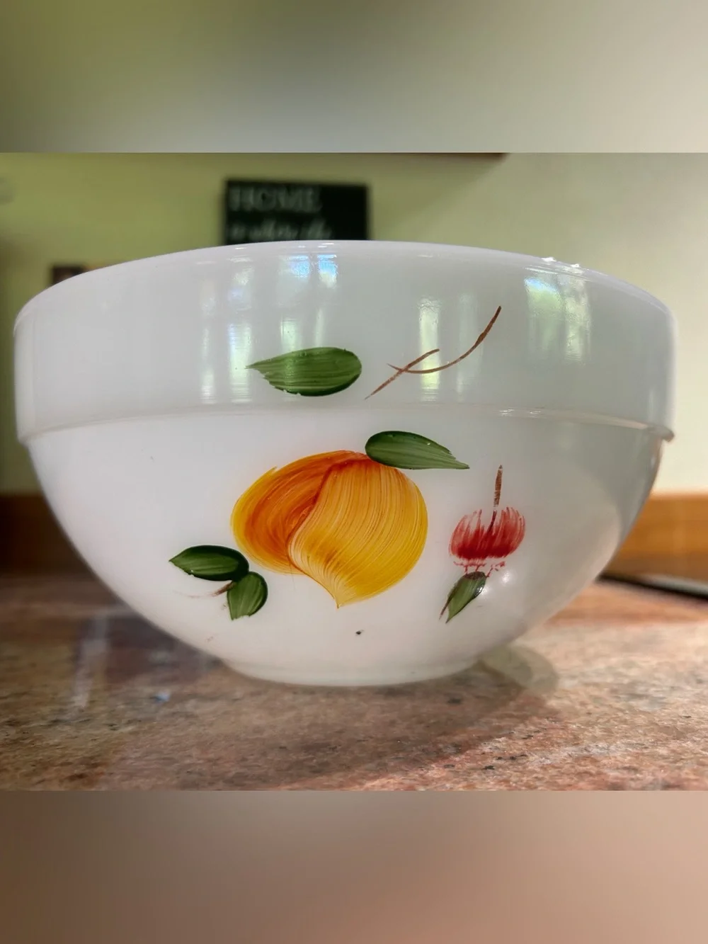 Fire-King Vintage Milk Glass Mixing Bowl 8.75” Hand painted 